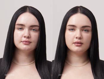 before and after of model wearing shade 1