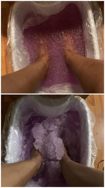 Feet soaking successful purple gel successful a ft bath