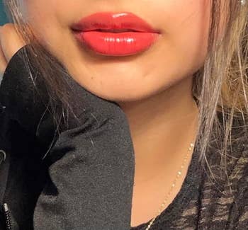 close up of reviewer lips with lip tint on