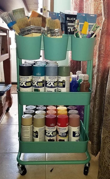 Reviewer's cart holds art supplies