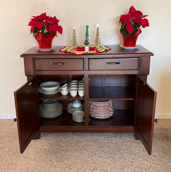 Reviewer image of product with cabinet doors and dishes on each shelf