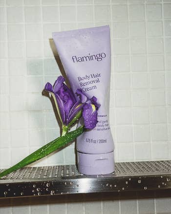 Flamingo Body Hair Removal Cream conduit  connected  a ablution  support  with purple flowers