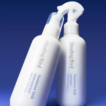 Two white bottles labeled