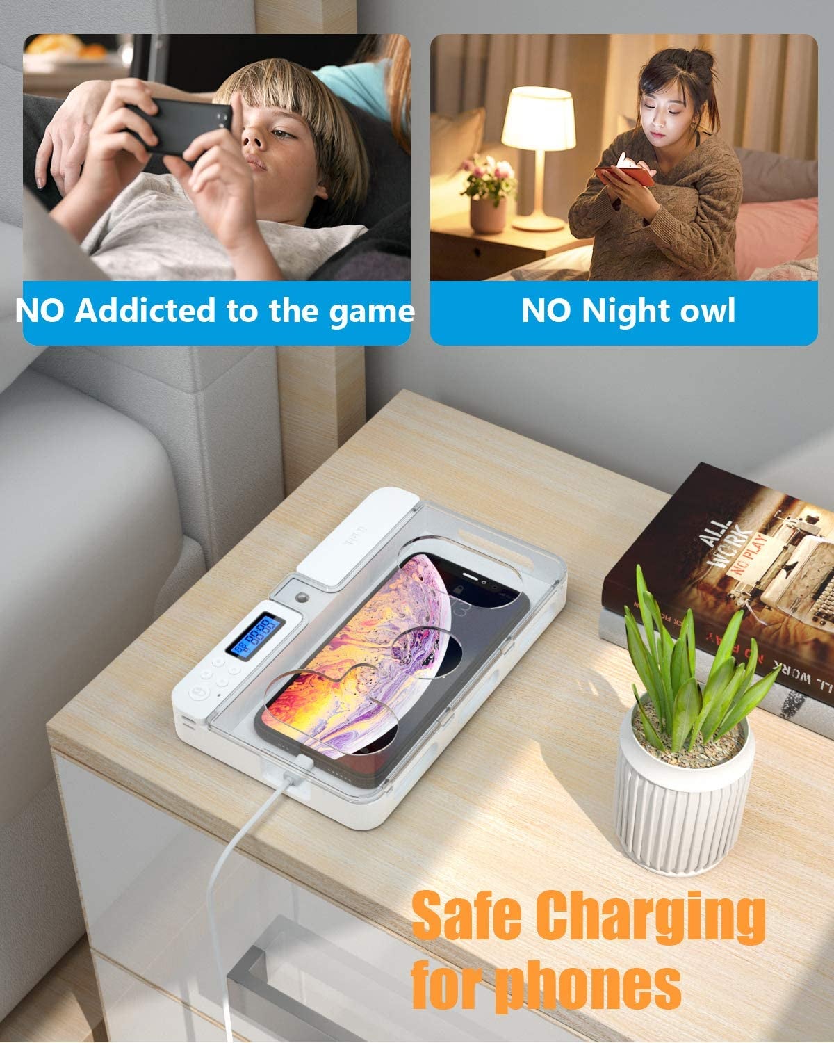 a product shot of a cell phone inside the lock box