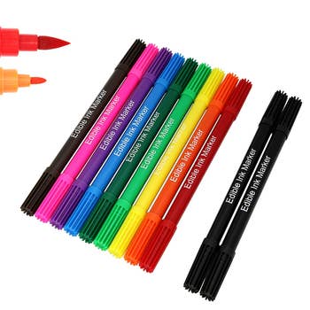 brown pink purple blue dark and light green yellow orange red and two black pens