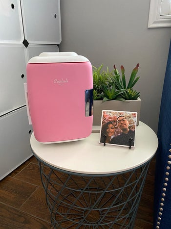 a small pink beauty fridge