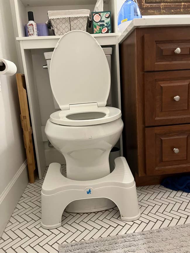 Bathroom setup featuring a toilet with a potty stool