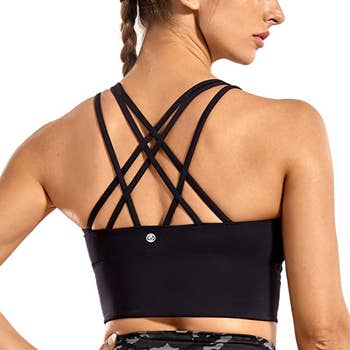 the criss crossing straps shown on the back of a model