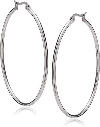 A closeup of the hoops earrings