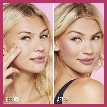 model showcasing before and after results of the blush