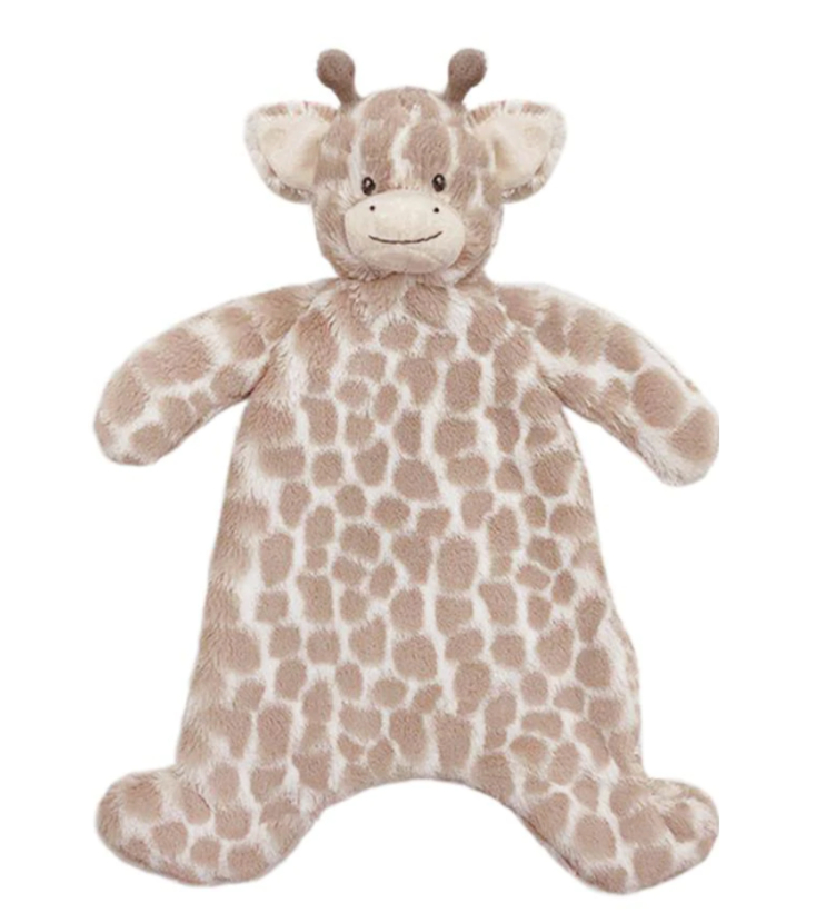 Giraffe-shaped security blanket on a white background