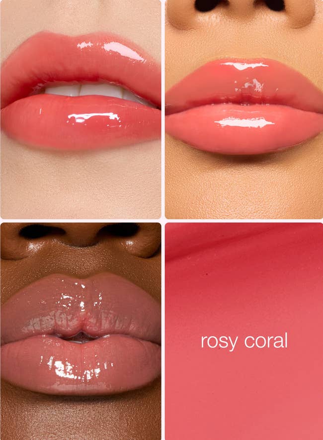 Close-up of glossy lips successful assorted tegument tones, with the substance