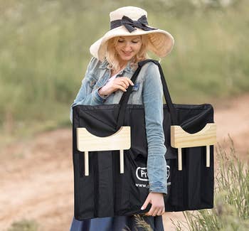 model holding carrying bag for the game