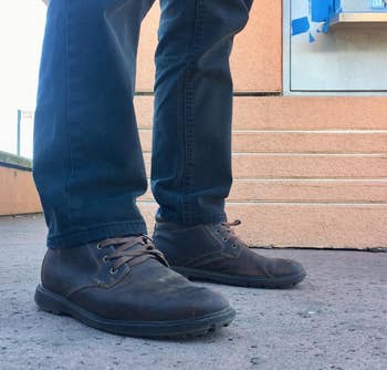 reviewer photo wearing the Rockport waterproof boots