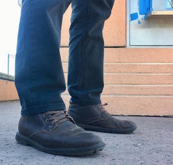 reviewer photo wearing the Rockport waterproof boots