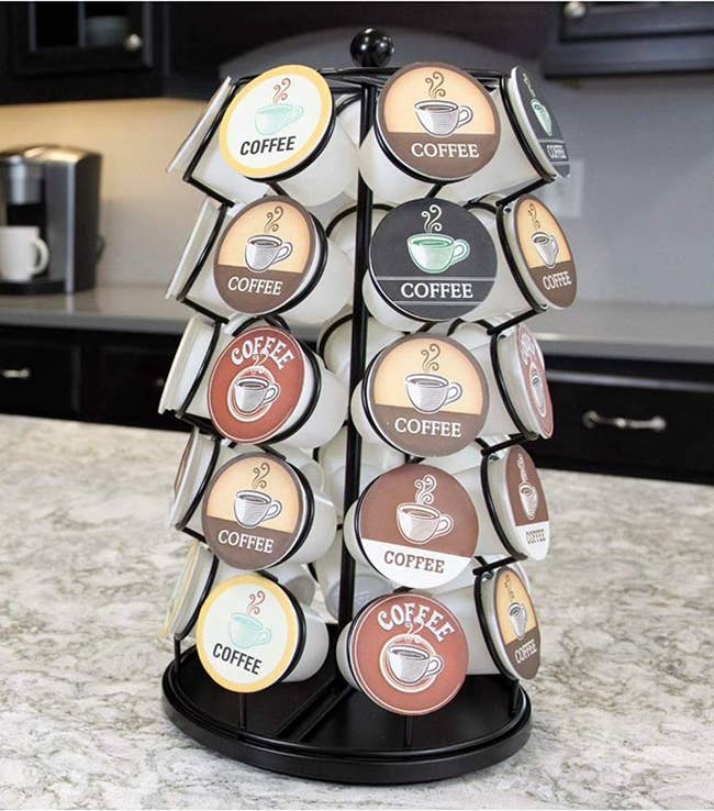 coffee pod carousel holding various hot beverage pods