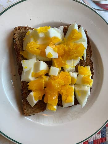 Reviewer's hard boiled eggs made with the rapid cooker, on toast