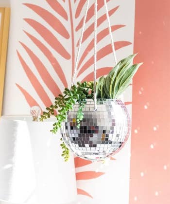 Hanging disco ball planter