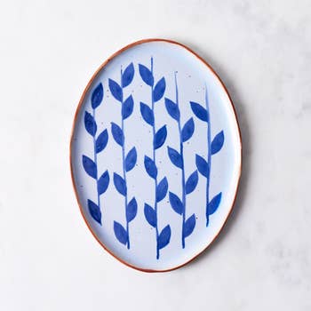 serving plate with blue vine design