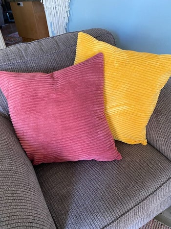 colorful rose pink and yellow pillows