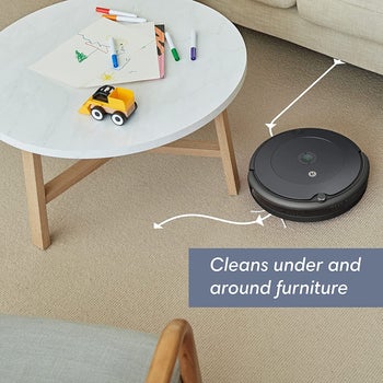 graphic displaying that the roomba can clean under and around furniture