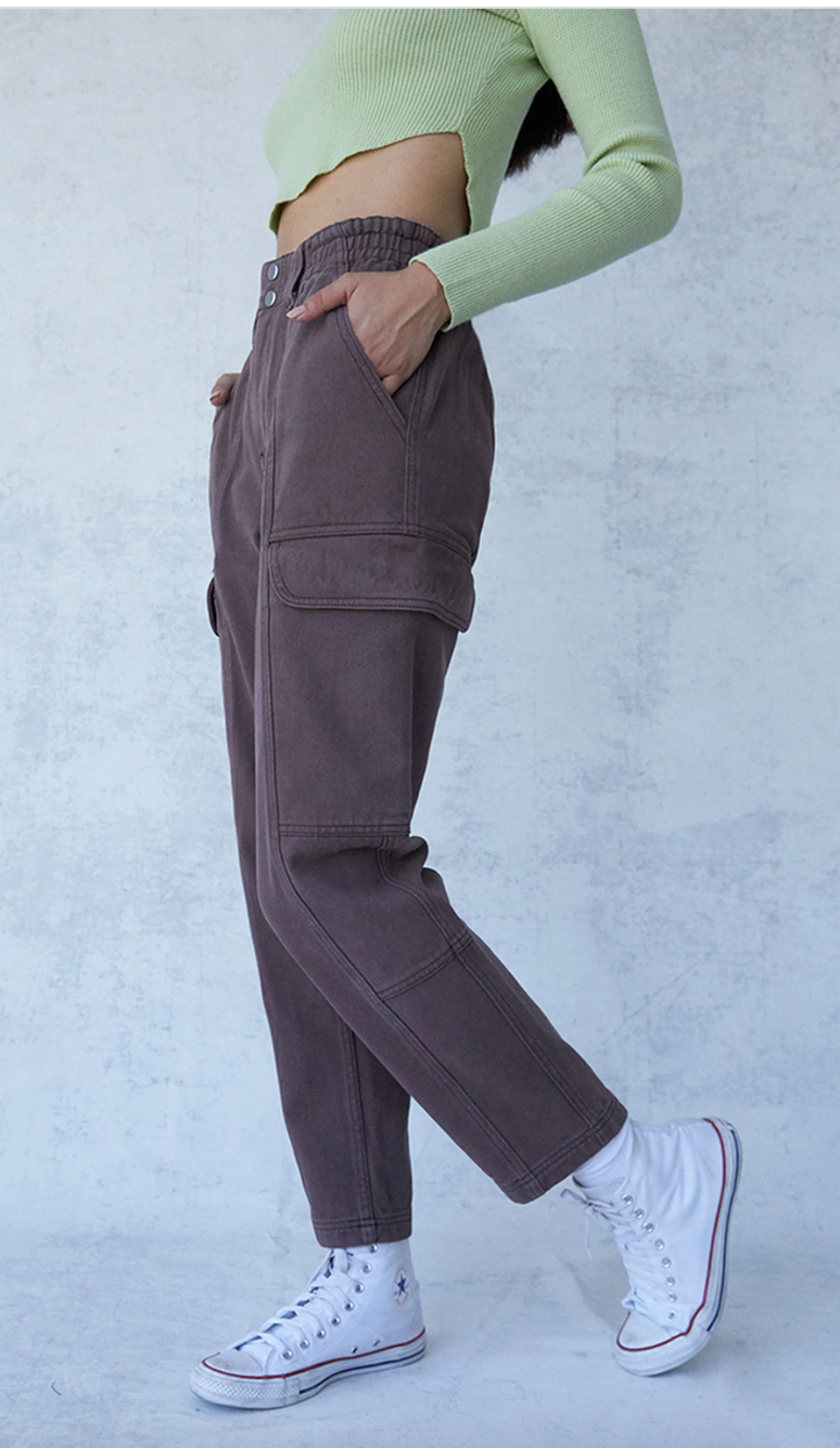 Purple Cargo Jeans Straight Back Elastic Waist