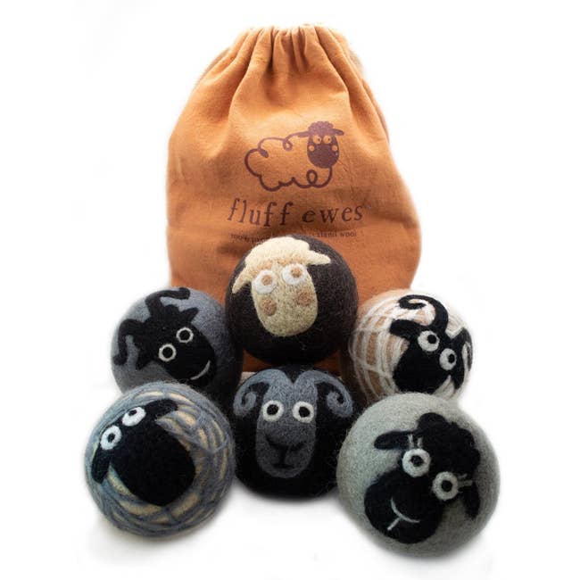 six sheep wool dryer balls