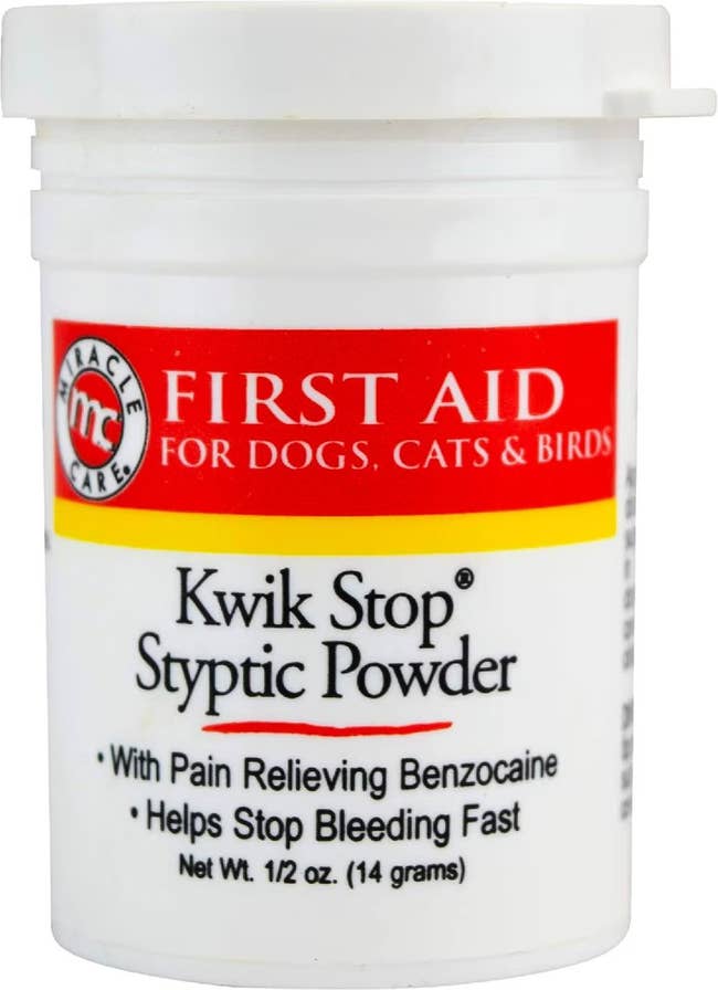 Kwik Stop Styptic Powder for pets, stops bleeding with benzocaine