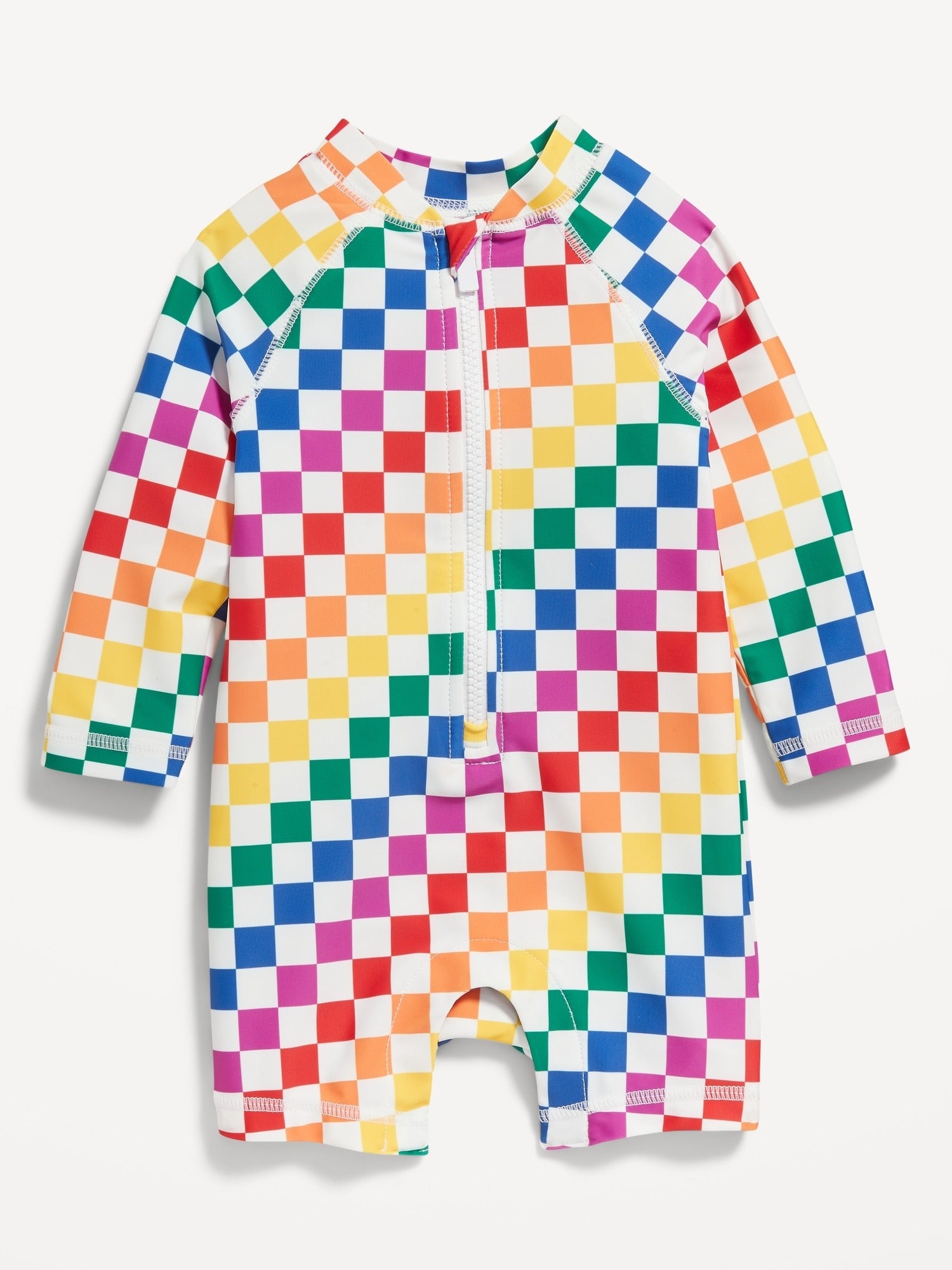 a rainbow checkered rash guard