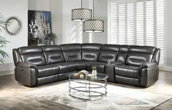lifestyle image of black faux leather reclining sofa