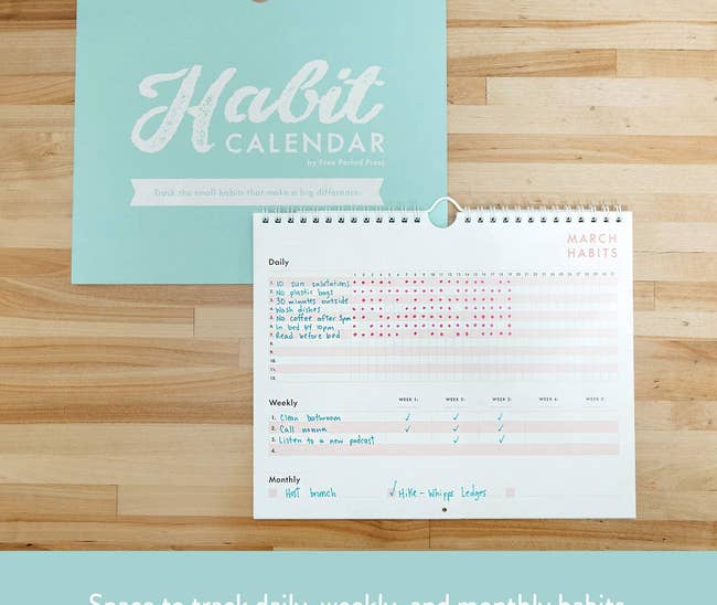 A calendar with spots for daily, weekly, and monthly habit tracking 