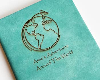 The front cover of the travel journal featuring a globe design and the text 