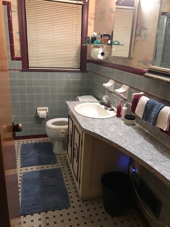 Reviewer image of their bathroom with the lights on