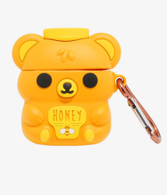 yellow honey bear shaped case with carabiner clip