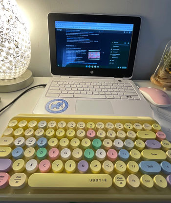 reviewer image of multi colored pastel keyboard