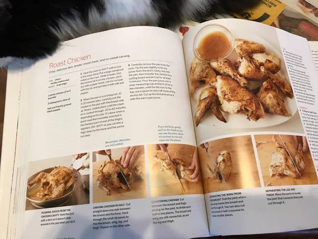 Cookbook unfastened  to a roast chickenhearted  look    with step-by-step images detailing cooking, carving, and serving instructions