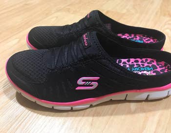 Reviewer image of black and pink sneakers
