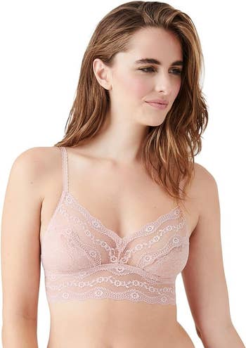 a model wearing the pink bralette
