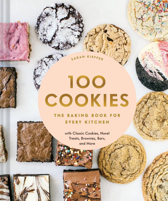 the 100 Cookies cookbook cover featuring assorted cookies, brownies, and bars