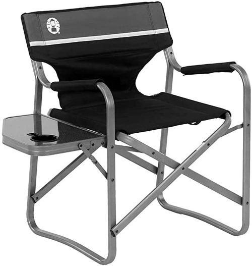 the black camper chair with an attached side table