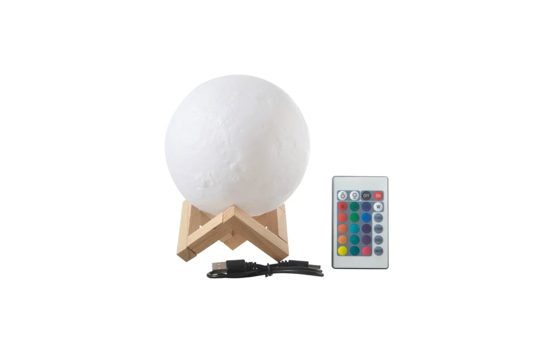 Moon lamp on wood stand with remote