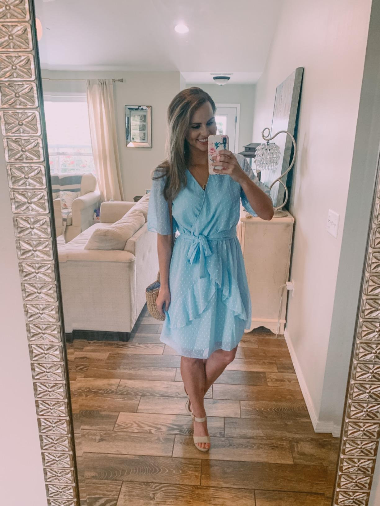 reviewer in the above the knee dress in light blue