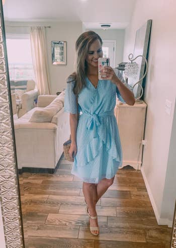 reviewer in the above the knee dress in light blue