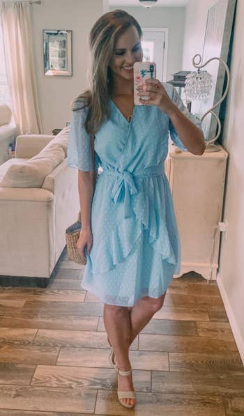 reviewer in the above the knee dress in light blue