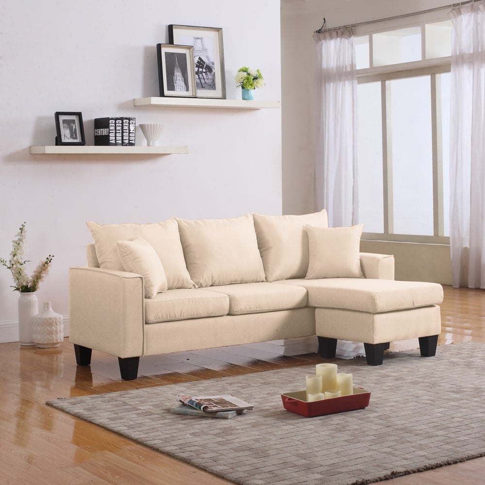 a cream-colored l-shaped sofa