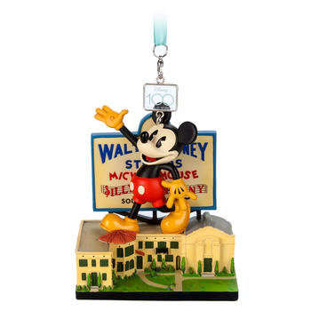an ornament of walt disney's hyperion studios with a mickey billboard on top