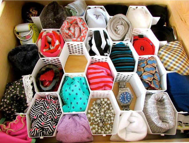 The organizers with socks and accessories in each compartment