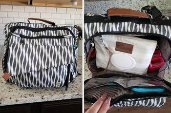 Reviewer image of diaper bag closed and open