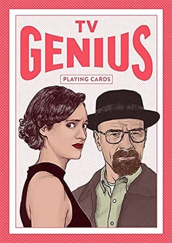 the box of tv playing cards, with phoebe waller-bridge and bryan cranston on the cover