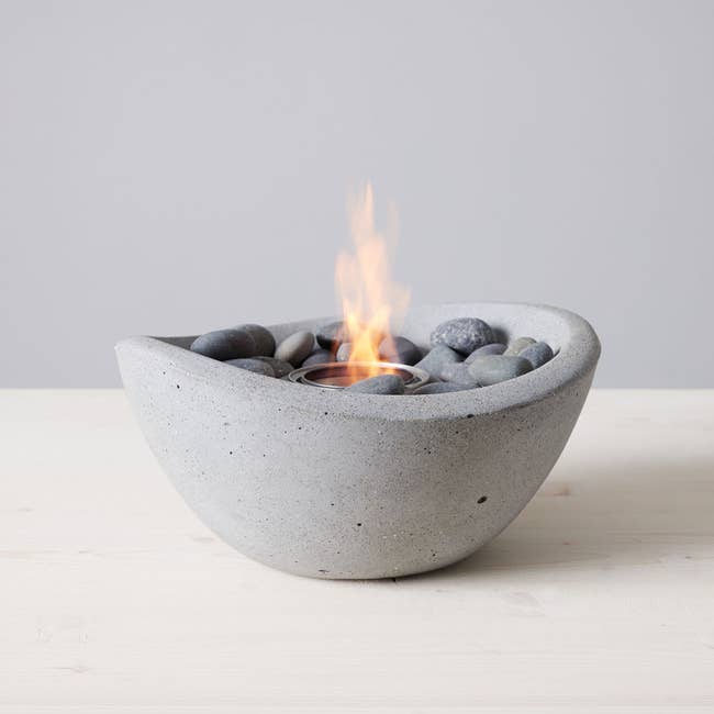 the stone-colored tabletop fire bowl